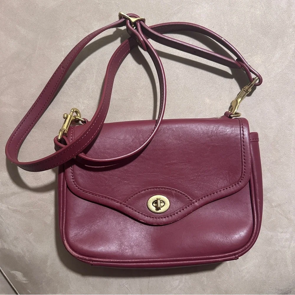 J.W. Hulme Burgundy Leather Crossbody Bag Brass Turn Lock - Picture 1 of 6